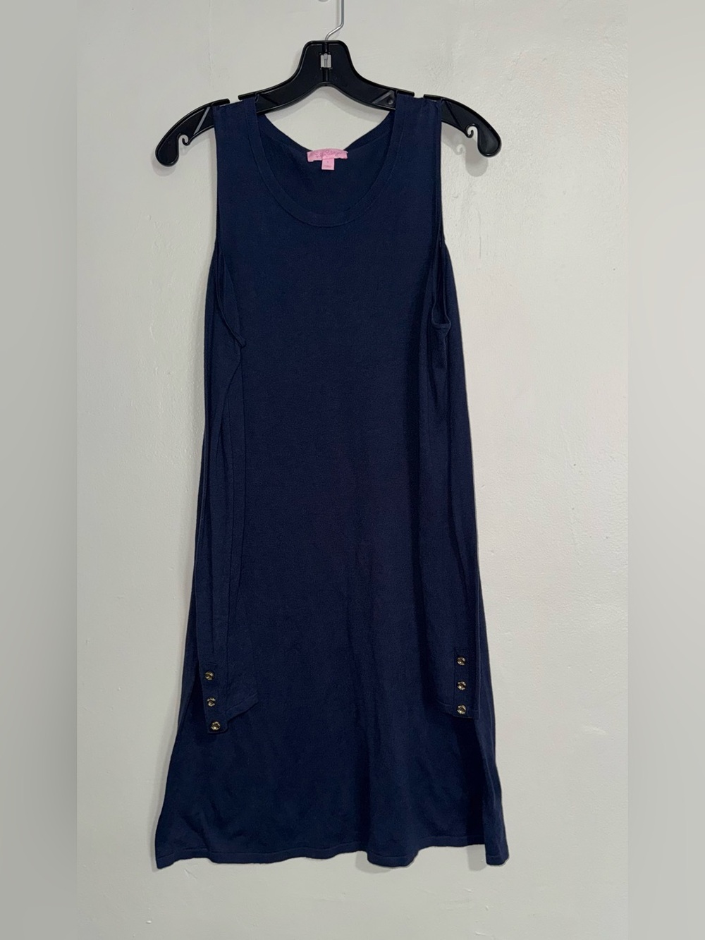 Lilly Pulitzer Cold Shoulder A Line Navy Midi Dress with Hem Button Tabs